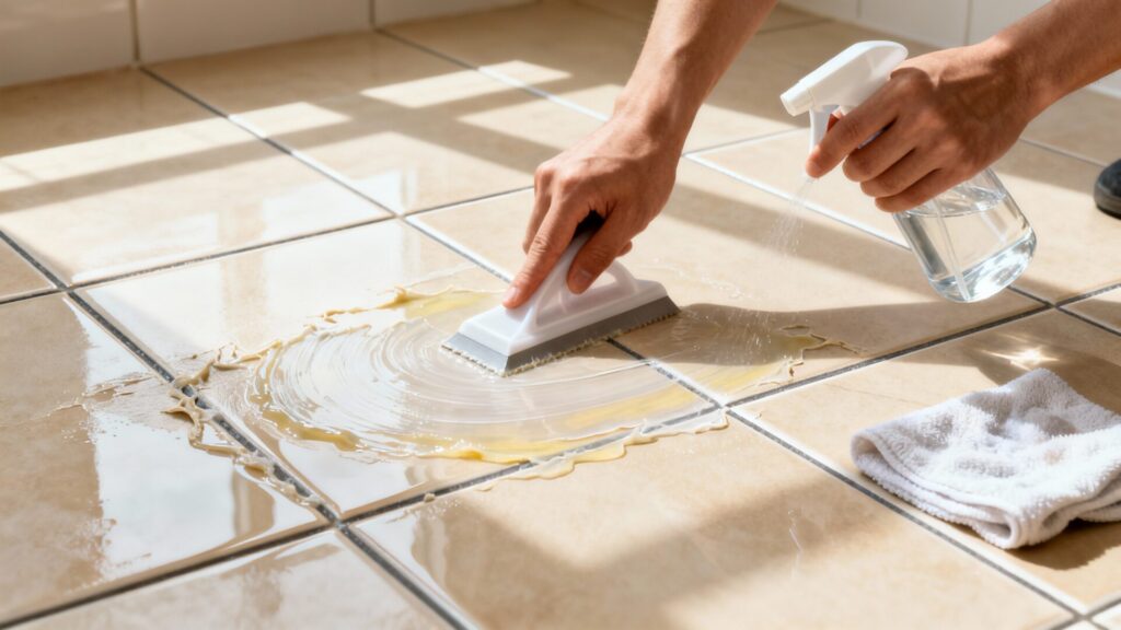 Comment enlever la colle sur le carrelage : méthodes et conseils sans aucun texte