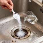 Déboucher un évier facilement avec du bicarbonate et du vinaigre sans aucun texte