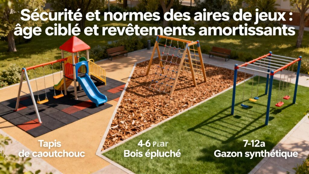Sécurité et normes des aires de jeux : âge ciblé et revêtements amortissants avec texte