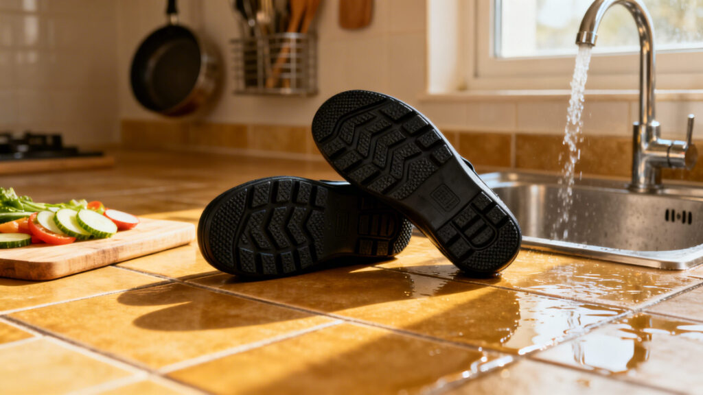 Bien choisir ses chaussures antidérapantes pour éviter les chutes en cuisine. 