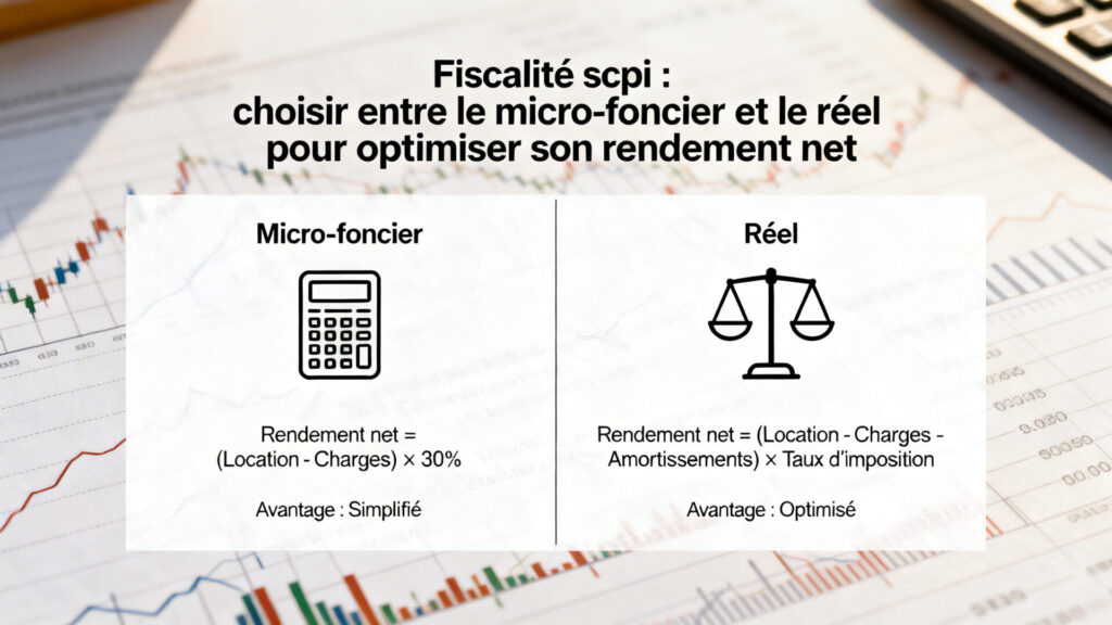 Fiscalité scpi : choisir entre le micro-foncier et le réel pour optimiser son rendement net.