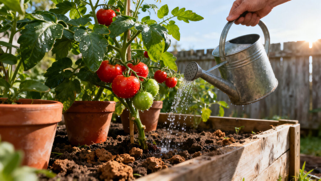 Le guide complet pour bien arroser ses tomates au potager.