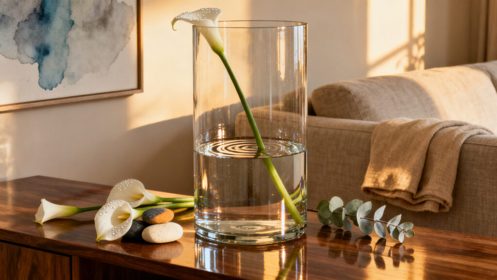 Idées de décoration pour sublimer un grand vase transparent dans votre intérieur sans aucun texte
