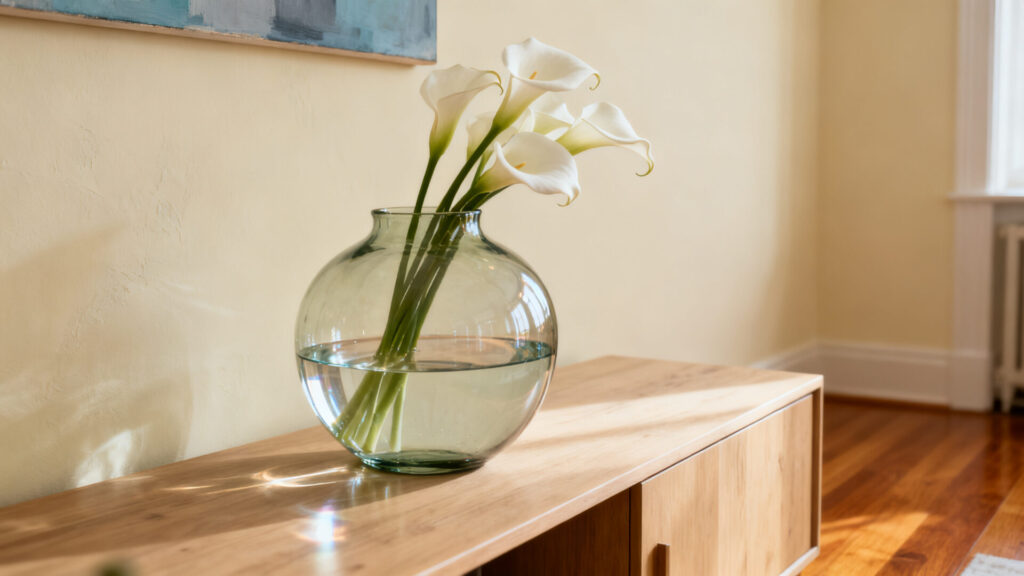 Idées de décoration pour sublimer un grand vase transparent dans votre intérieur sans aucun texte